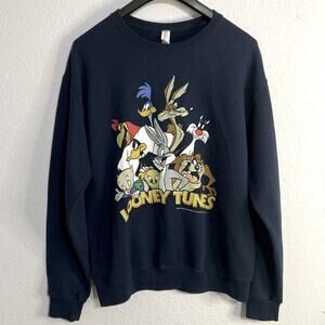 Jerzees Looney Tunes Gang Graphic Printed Crew Navy Sweatshirt Size M